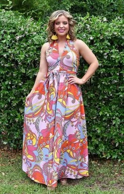 Unique Vintage - 172466-SP240WD0 - 6322 DRESSES Unexpected Getaway Print Maxi Dress - Multi