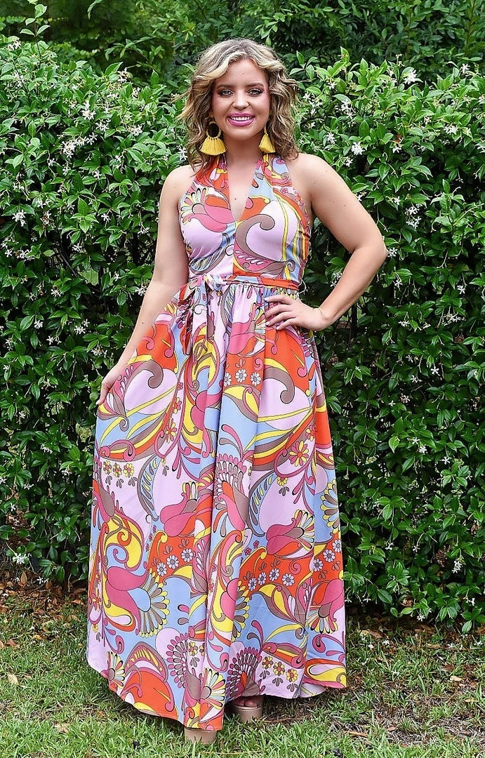 Unique Vintage - 172466-SP240WD0 - 6322 DRESSES Unexpected Getaway Print Maxi Dress - Multi