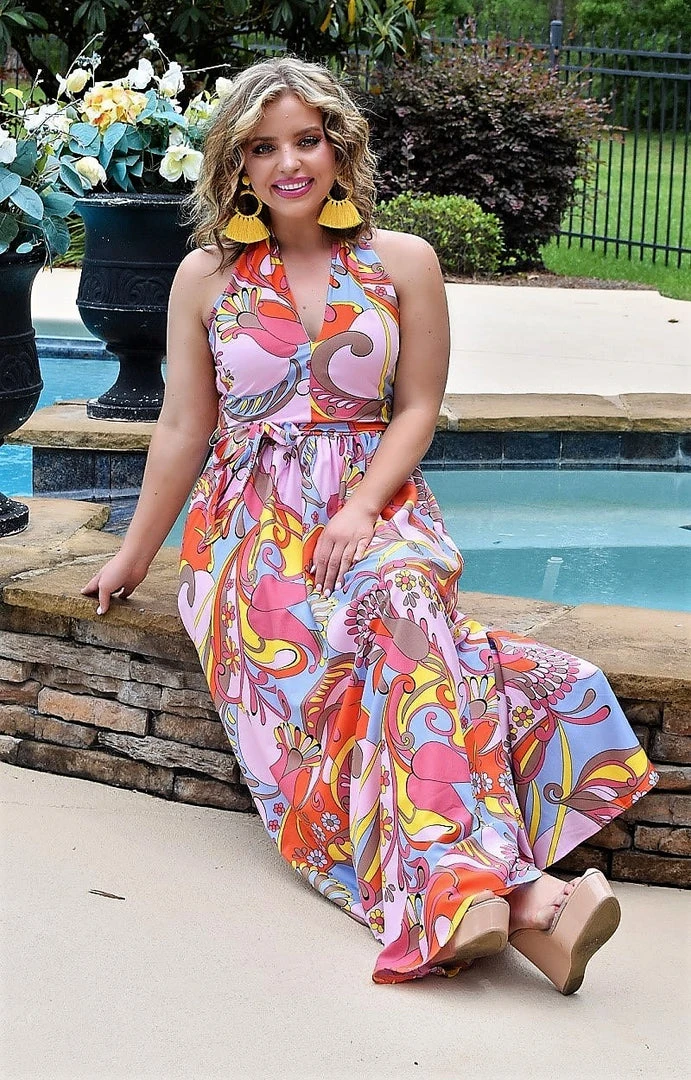 Unique Vintage - 172466-SP240WD0 - 6322 DRESSES Unexpected Getaway Print Maxi Dress - Multi