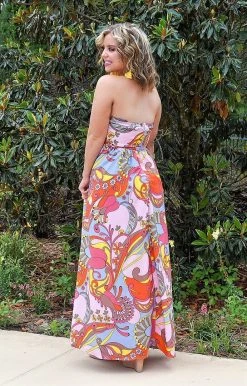 Unique Vintage - 172466-SP240WD0 - 6322 DRESSES Unexpected Getaway Print Maxi Dress - Multi