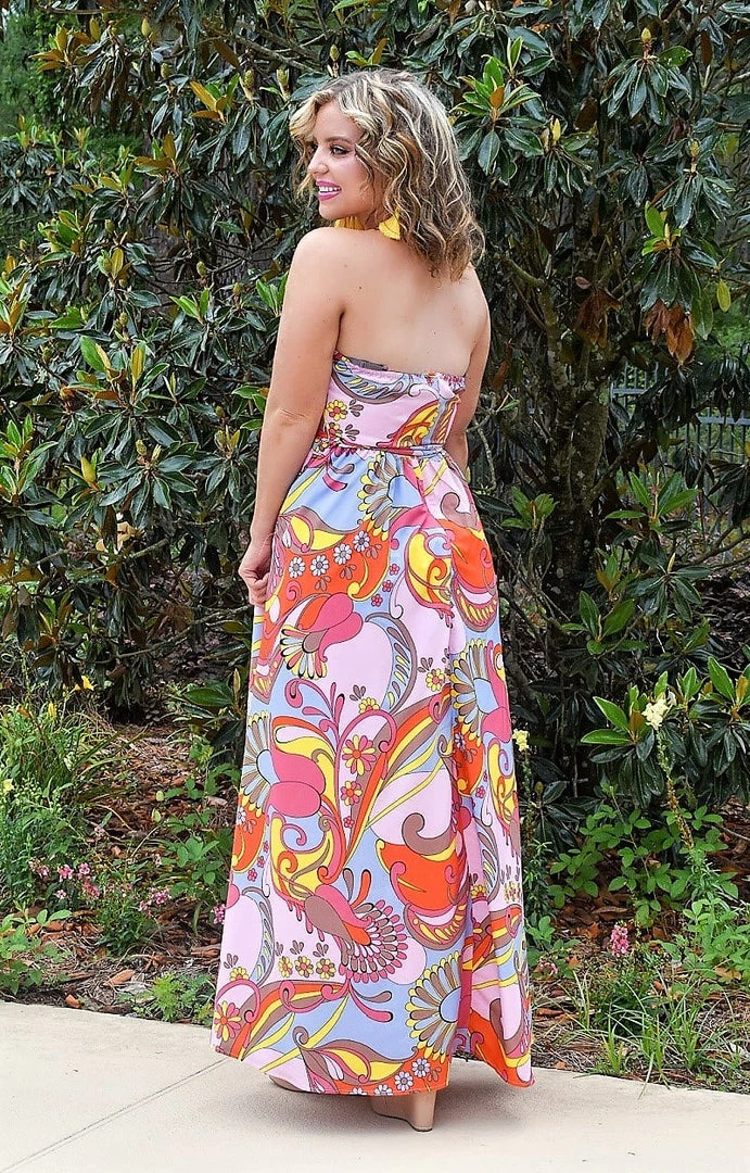 Unique Vintage - 172466-SP240WD0 - 6322 DRESSES Unexpected Getaway Print Maxi Dress - Multi