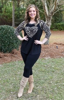 Heimish - BL-ST1503-13 - 11522 TOPS You've Got My Heart Leopard Top - Black