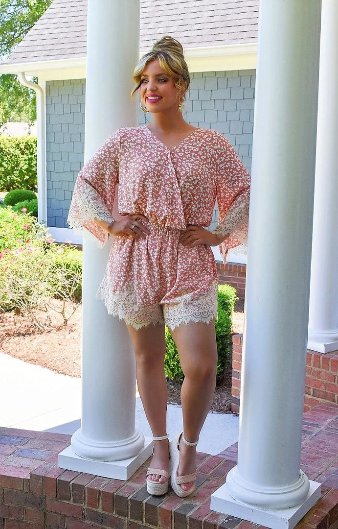 Davi & Dani - DR10545PER - 51622 Heard About This Floral Romper - Coral