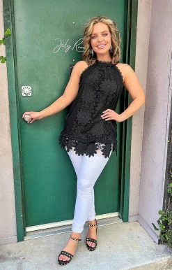 White Birch - T23613XL - 53122 TOPS Play Nice Lace Top - Black