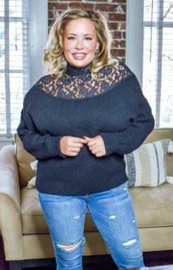 Davi & Dani - PWT91742PER - 121820 Ready For More Lace Sweater - Black