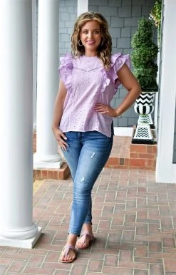 Heimish - BL-WT1088V - 32022 Siding With You Eyelet Top - Lavender TOPS