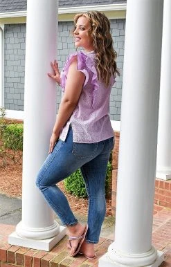 Heimish - BL-WT1088V - 32022 Siding With You Eyelet Top - Lavender TOPS