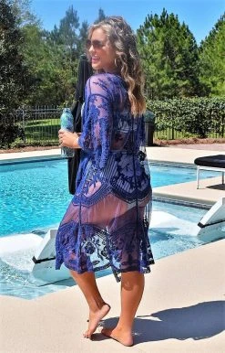 Davi & Dani - J0507PER - 62421 SWIMWEAR Cabana Babe Kimono - Blue