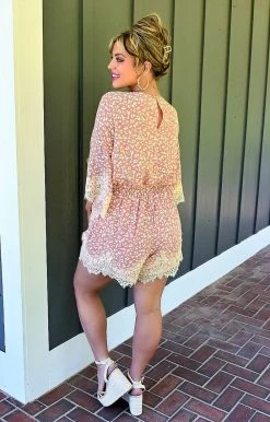 Davi & Dani - DR10545PER - 51622 Heard About This Floral Romper - Coral