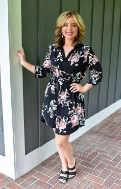 Heimish - ED6111-15 - 71922 Feeling Refreshed Floral Dress - Black