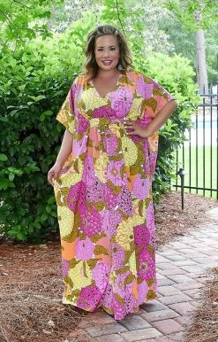 Unique Vintage - 170436-K1046WD0 - 6222 DRESSES On Vacay Time Floral Caftan Maxi Dress - Pink/Orange