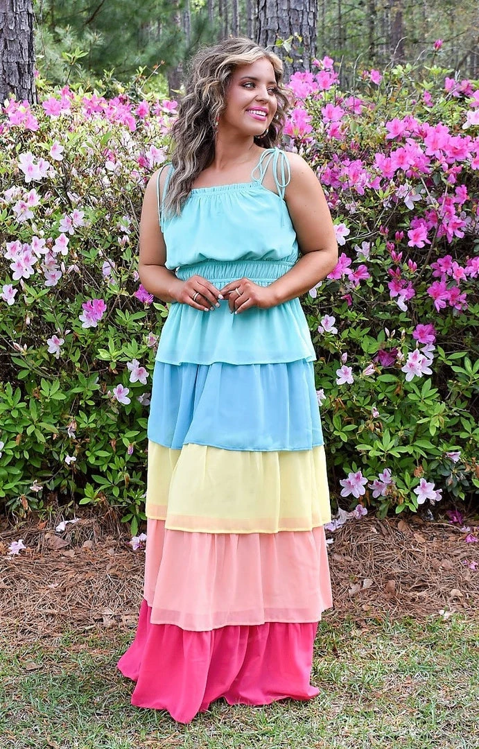 Flying Tomato - A2510-PP - 32622 DRESSES Helplessly Yours Colorblock Maxi Dress