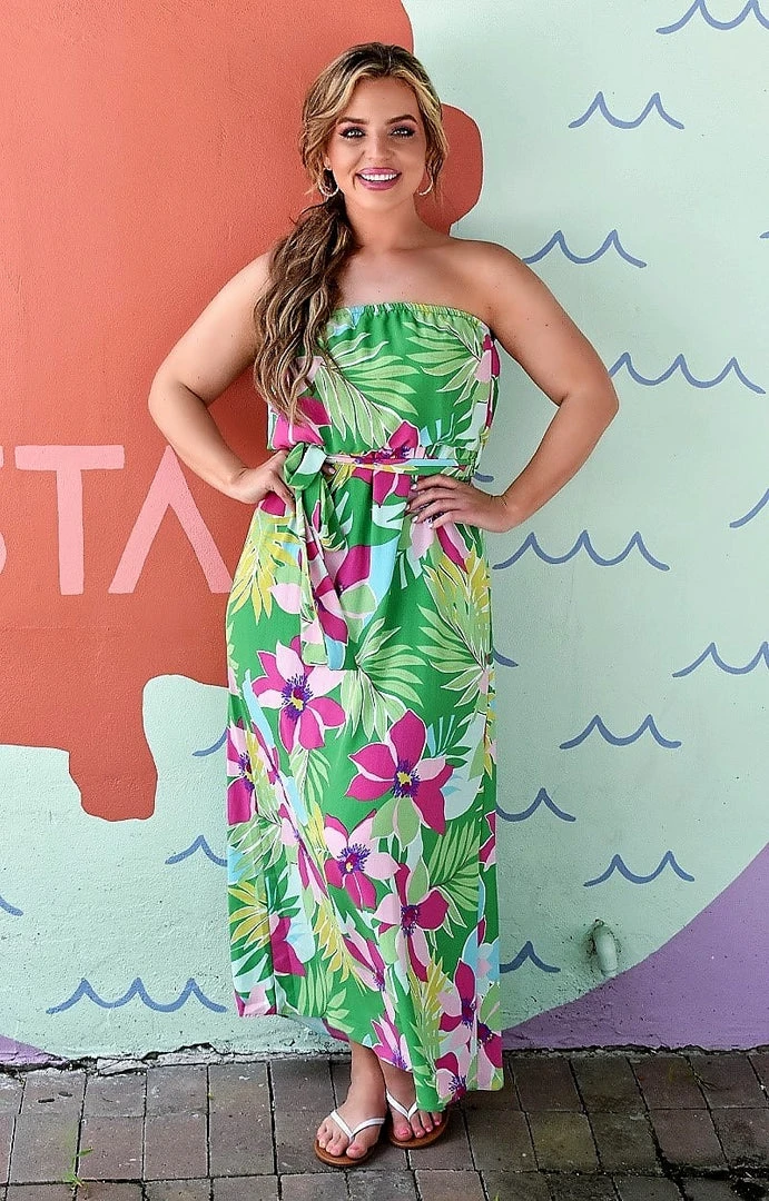 Spin USA - D3646 - 52422 DRESSES Keep Up With Me Floral Maxi Dress - Green