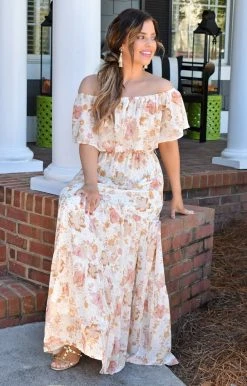 Flying Tomato - LD1360 - 102921 Instant Attraction Floral Maxi Dress - Cream/Rust DRESSES