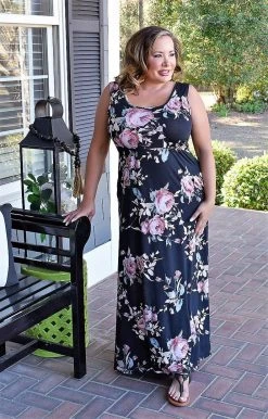 Heimish - BL-ED6606 - 3622 DRESSES Intriguing Beauty Floral Maxi Dress - Black