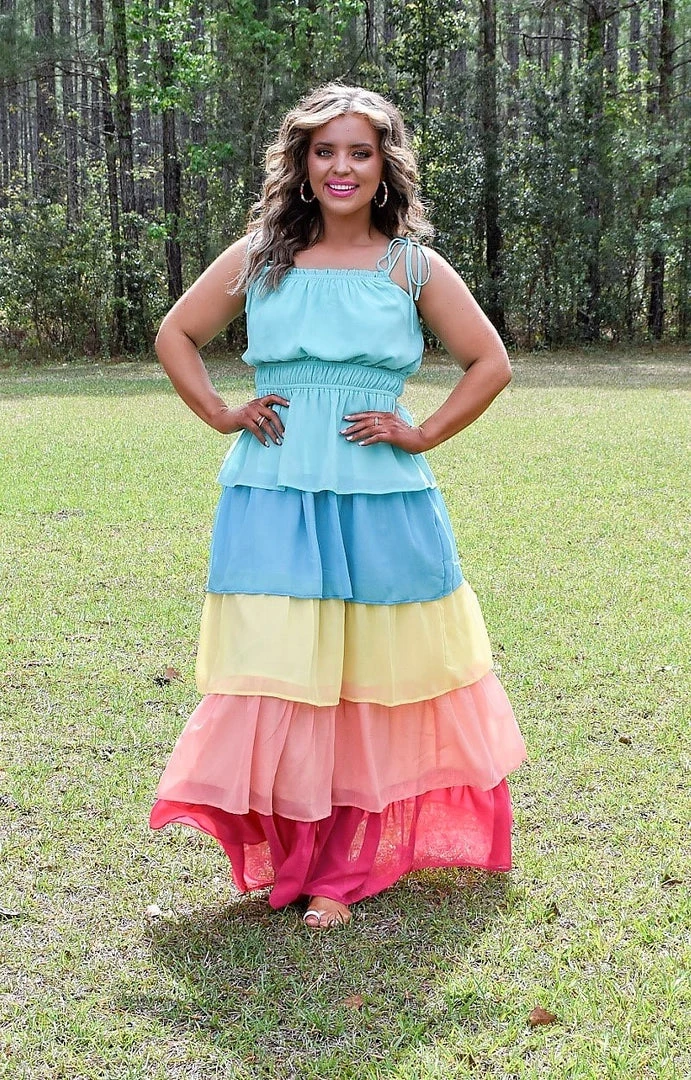 Flying Tomato - A2510-PP - 32622 DRESSES Helplessly Yours Colorblock Maxi Dress