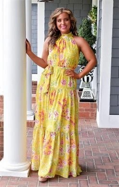 Flying Tomato - ID18610-PP - 32822 At The Moment Floral Maxi Dress - Yellow