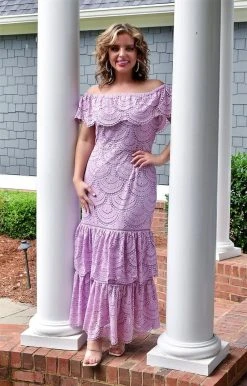 Davi & Dani - DD10565PER - 52922 Easy To Impress Lace Maxi Dress - Lavender DRESSES