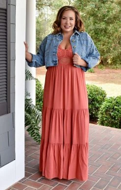 Main Strip - LD51558 - 1422 Dying To Know Lace Maxi Dress - Terracotta DRESSES