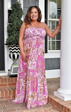 Main Strip - LD51834 - 31422 Letting Loose Print Maxi Dress - Fuchsia DRESSES
