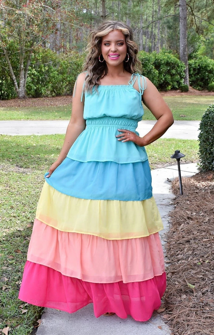 Flying Tomato - A2510-PP - 32622 DRESSES Helplessly Yours Colorblock Maxi Dress