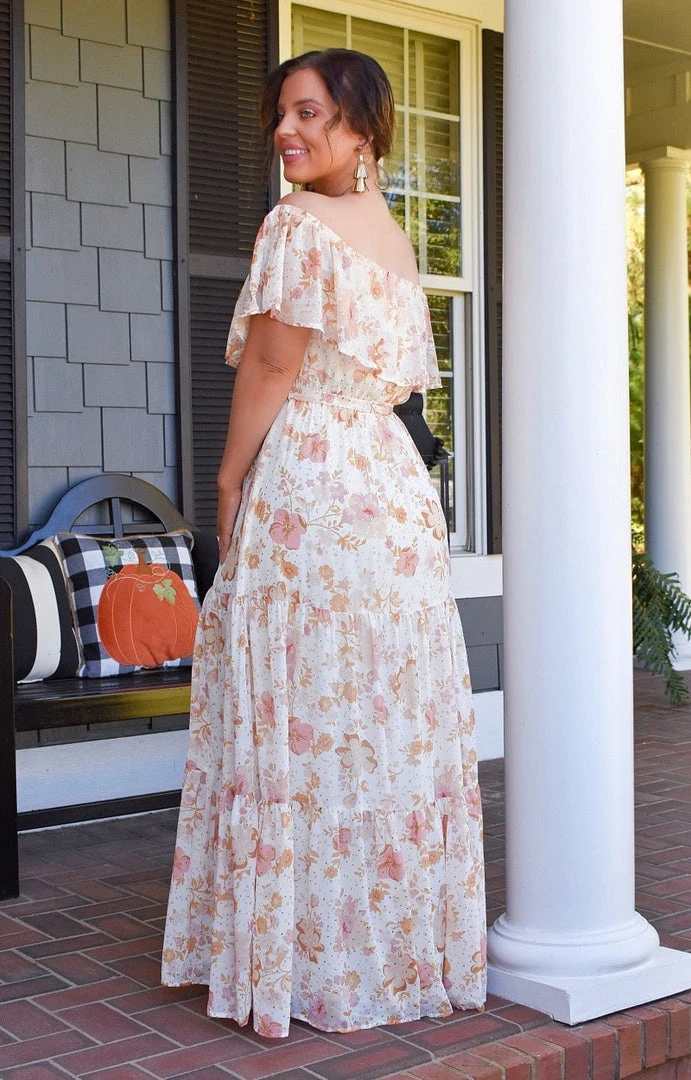 Flying Tomato - LD1360 - 102921 Instant Attraction Floral Maxi Dress - Cream/Rust DRESSES