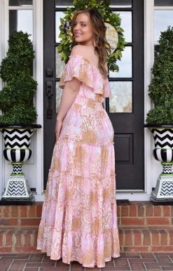 Peach Love - D22681-01 - 12522 DRESSES All The Colors Print Maxi Dress - Pink/Taupe