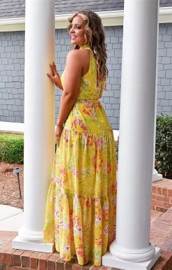 Flying Tomato - ID18610-PP - 32822 At The Moment Floral Maxi Dress - Yellow