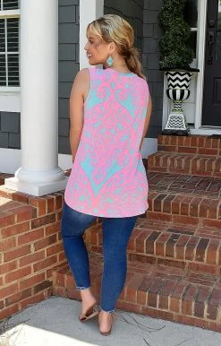 Heimish - ST2045-21 - 7622 Endless Appreciation Print Top - Aqua/Hot Pink