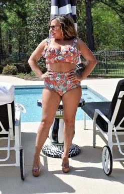 Unique Vintage - CZ186 - 33022 Back On Vacation Floral Bikini Bottom - Turquoise