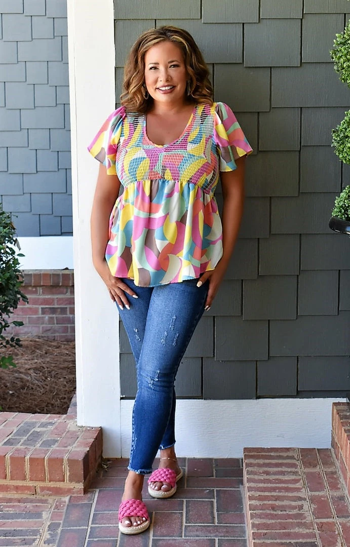 Hailey & Co - ST6631 - 7222 Ease Into It Print Top - Multi TOPS