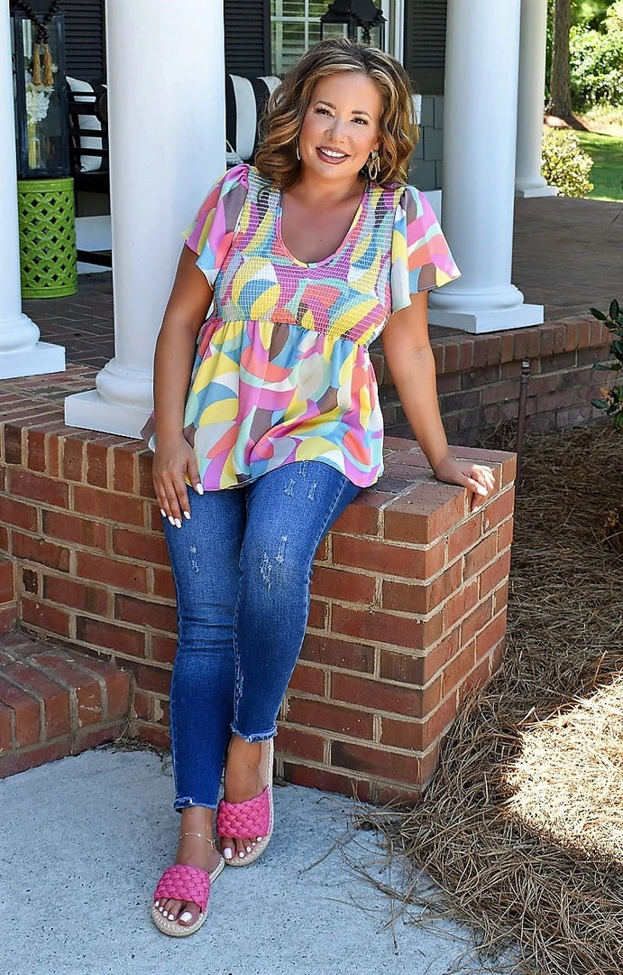 Hailey & Co - ST6631 - 7222 Ease Into It Print Top - Multi TOPS