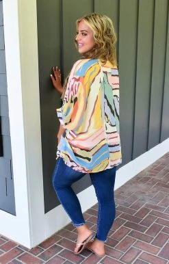 Entro - T18344 - 61722 TOPS Imagine The Possibilities Oversized Print Top - Multi