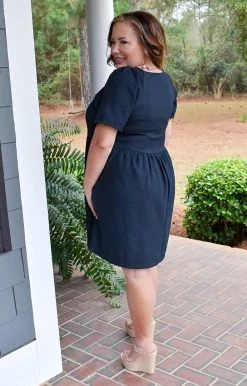 White Birch - D73183XL - 12322 DRESSES Most Of The Time Linen Dress - Navy