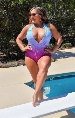 Unique Vintage - CZ070 - 33022 SWIMWEAR Off To Tulum One Piece Ombre Swimsuit