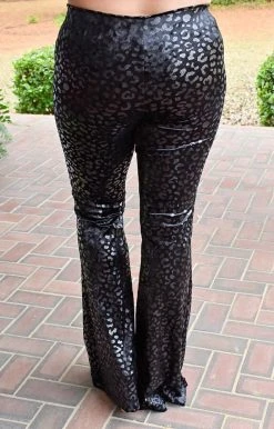 Adrienne - 1859AM - 121721 Dazzling Beauty Leopard Flare Pants - Black Foil