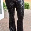 Adrienne - 1859AM - 121721 Dazzling Beauty Leopard Flare Pants - Black Foil