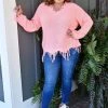 Sew In Love - TCS-3 - 21322 Let In The Love Distressed Sweater - Coral