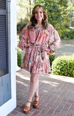 Flying Tomato - LD1389-PP - 3722 DRESSES Cheerful Spirits Floral Dress - Mauve