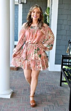 Flying Tomato - LD1389-PP - 3722 DRESSES Cheerful Spirits Floral Dress - Mauve