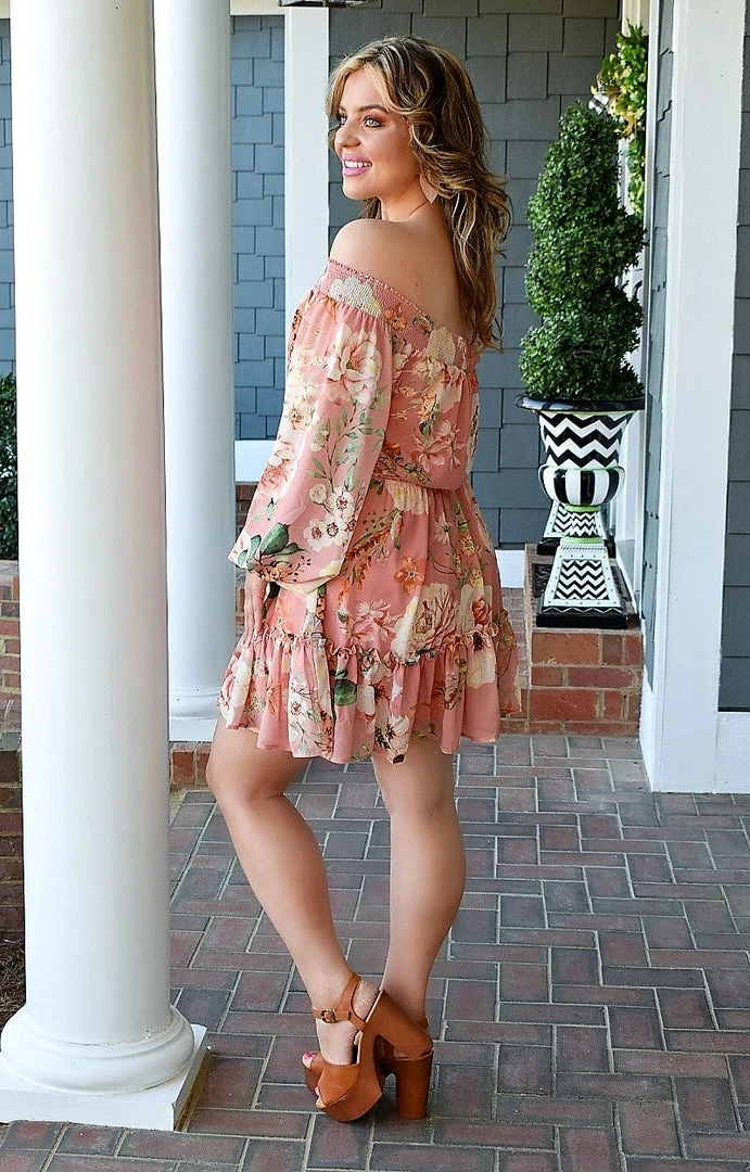 Flying Tomato - LD1389-PP - 3722 DRESSES Cheerful Spirits Floral Dress - Mauve