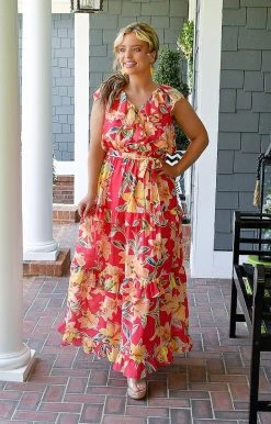 Flying Tomato - ID18849-PP - 7622 Island Diva Floral Maxi Dress - Fuchsia