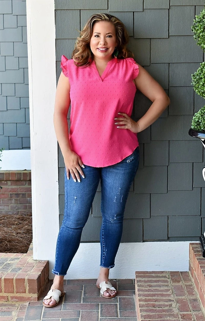 Staccato - 18610-PP - 3322 Delighted By You Swiss Dot Top - Fuchsia