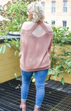 Main Strip - LL20087X - 101020 Come This Way Cold Shoulder Sweater - Mauve