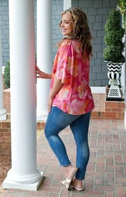 Andree - 18950-3 - 31622 TOPS Attract A Crowd Print Top - Hot Pink