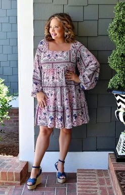 Andree - 94839-PP - 51322 Keeping It Sassy Print Dress - Navy/Magenta