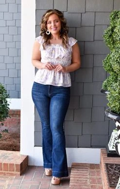 Peach Love - IT43103-01 - 2422 Let's Chat Floral Top - Lavender TOPS