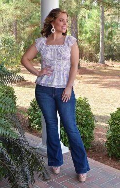 Peach Love - IT43103-01 - 2422 Let's Chat Floral Top - Lavender TOPS