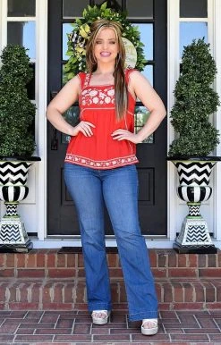 Andree - T10038 - 42422 My Biggest Fan Embroidered Top - Red