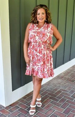 Hailey & Co - SD3317D - 7622 Sweet Treat Floral Dress - Coral DRESSES